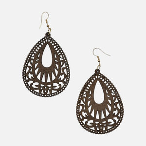 Wood Brown Hollow Out Drop Earrings
